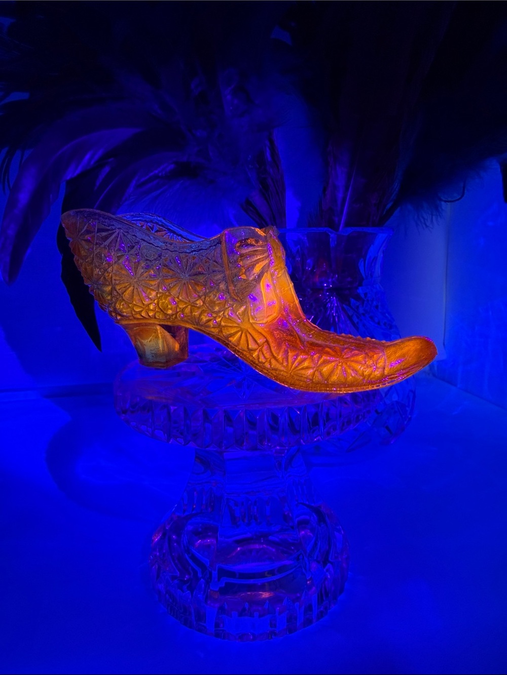Vintage Fenton Amber Glass Slipper w/ Cadmium